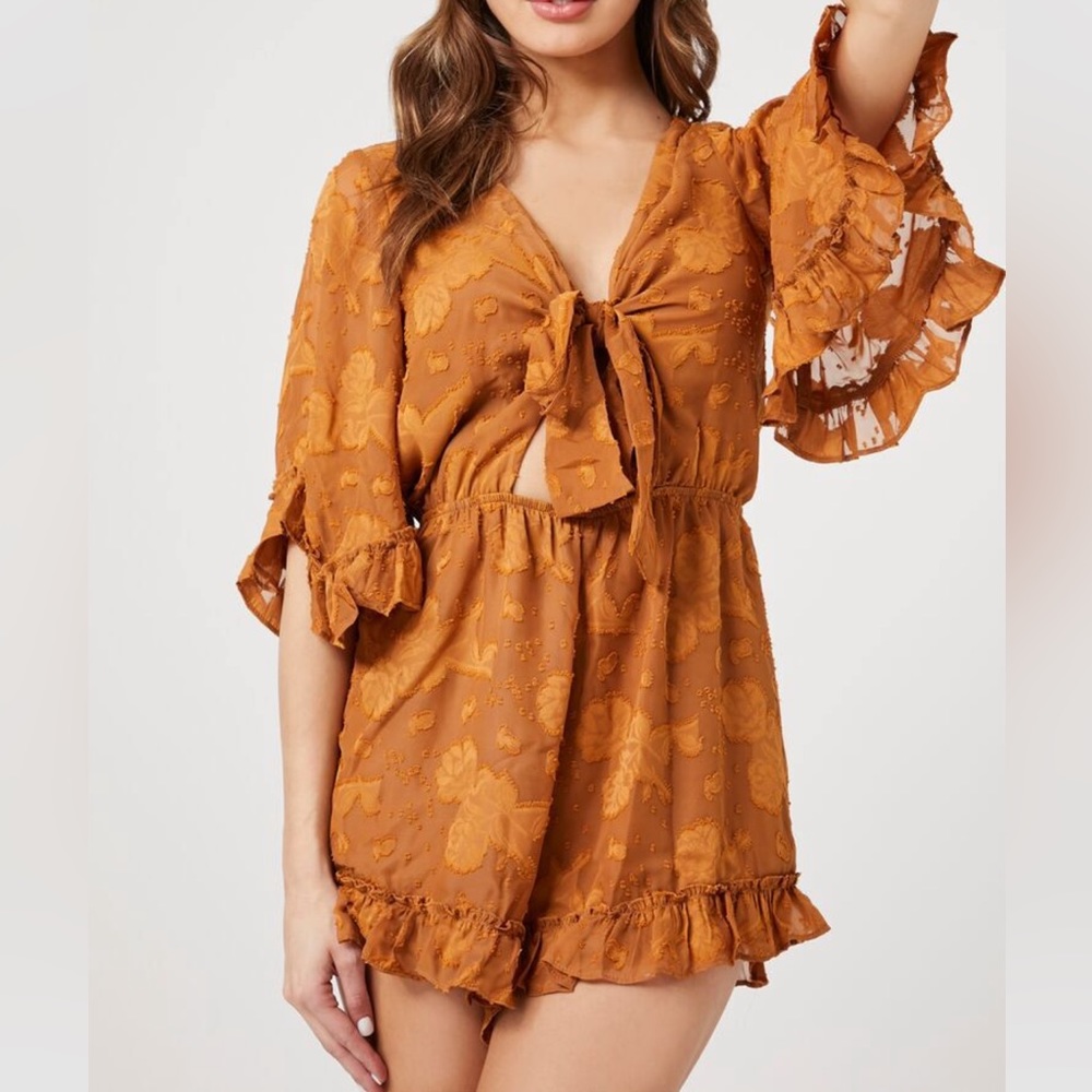 Tie-front cutout romper